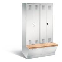C+P Garderobenschrank Evolo mit Sitzfläche H2090xB1190xT815mm Korpus: Lichtgrau Türen: Lichtgrau Abteile: 4 Abteilbreite: 300mm