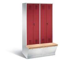 C+P Garderobenschrank Evolo mit Sitzfläche H2090xB1190xT815mm Korpus: Lichtgrau Türen: Rubinrot Abteile: 4 Abteilbreite: 300mm
