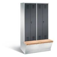 C+P Garderobenschrank Evolo mit Sitzfläche H2090xB1190xT815mm Korpus: Lichtgrau Türen: Schwarzgrau Abteile: 4 Abteilbreite: 300mm