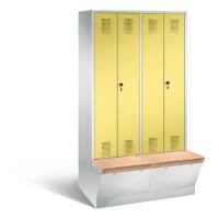 C+P Garderobenschrank Evolo mit Sitzfläche H2090xB1190xT815mm Korpus: Lichtgrau Türen: Schwefelgelb Abteile: 4 Abteilbreite: 300mm