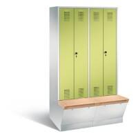C+P Garderobenschrank Evolo mit Sitzfläche H2090xB1190xT815mm Korpus: Lichtgrau Türen: Viridingrün Abteile: 4 Abteilbreite: 300mm