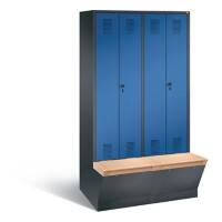 C+P Garderobenschrank Evolo mit Sitzfläche H2090xB1190xT815mm Korpus: Schwarzgrau Türen: Enzianblau Abteile: 4 Abteilbreite: 300mm