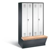 C+P Garderobenschrank Evolo mit Sitzfläche H2090xB1190xT815mm Korpus: Schwarzgrau Türen: Verkehrsweiß Abteile: 4 Abteilbreite: 300mm