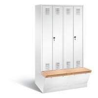 C+P Garderobenschrank Evolo mit Sitzfläche H2090xB1190xT815mm Korpus: Verkehrsweiß Türen: Verkehrsweiß Abteile: 4 Abteilbreite: 300mm