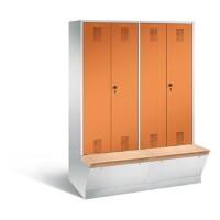 C+P Garderobenschrank Evolo mit Sitzfläche H2090xB1590xT815mm Korpus: Lichtgrau Türen: Gelborange Abteile: 4 Abteilbreite: 400mm