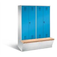 C+P Garderobenschrank Evolo mit Sitzfläche H2090xB1590xT815mm Korpus: Lichtgrau Türen: Lichtblau Abteile: 4 Abteilbreite: 400mm