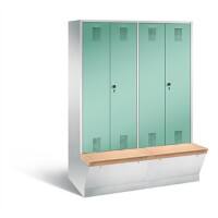 C+P Garderobenschrank Evolo mit Sitzfläche H2090xB1590xT815mm Korpus: Lichtgrau Türen: Lichtgrün Abteile: 4 Abteilbreite: 400mm