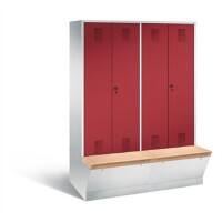 C+P Garderobenschrank Evolo mit Sitzfläche H2090xB1590xT815mm Korpus: Lichtgrau Türen: Rubinrot Abteile: 4 Abteilbreite: 400mm