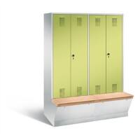 C+P Garderobenschrank Evolo mit Sitzfläche H2090xB1590xT815mm Korpus: Lichtgrau Türen: Viridingrün Abteile: 4 Abteilbreite: 400mm