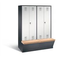 C+P Garderobenschrank Evolo mit Sitzfläche H2090xB1590xT815mm Korpus: Schwarzgrau Türen: Lichtgrau Abteile: 4 Abteilbreite: 400mm