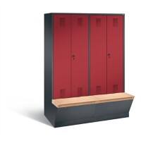 C+P Garderobenschrank Evolo mit Sitzfläche H2090xB1590xT815mm Korpus: Schwarzgrau Türen: Rubinrot Abteile: 4 Abteilbreite: 400mm