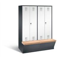 C+P Garderobenschrank Evolo mit Sitzfläche H2090xB1590xT815mm Korpus: Schwarzgrau Türen: Verkehrsweiß Abteile: 4 Abteilbreite: 400mm
