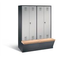 C+P Garderobenschrank Evolo mit Sitzfläche H2090xB1590xT815mm Korpus: Schwarzgrau Türen: Weißaluminium Abteile: 4 Abteilbreite: 400mm