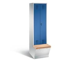 C+P Garderobenschrank Evolo mit Sitzfläche H2090xB610xT815mm Korpus: Lichtgrau Türen: Enzianblau Abteile: 2 Abteilbreite: 300mm