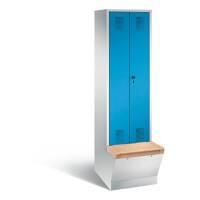 C+P Garderobenschrank Evolo mit Sitzfläche H2090xB610xT815mm Korpus: Lichtgrau Türen: Lichtblau Abteile: 2 Abteilbreite: 300mm