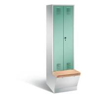 C+P Garderobenschrank Evolo mit Sitzfläche H2090xB610xT815mm Korpus: Lichtgrau Türen: Lichtgrün Abteile: 2 Abteilbreite: 300mm