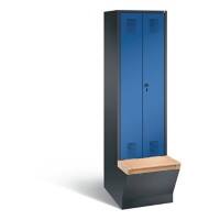 C+P Garderobenschrank Evolo mit Sitzfläche H2090xB610xT815mm Korpus: Schwarzgrau Türen: Enzianblau Abteile: 2 Abteilbreite: 300mm