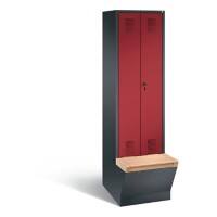 C+P Garderobenschrank Evolo mit Sitzfläche H2090xB610xT815mm Korpus: Schwarzgrau Türen: Rubinrot Abteile: 2 Abteilbreite: 300mm