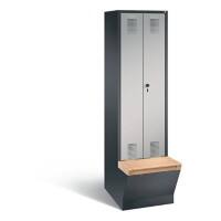 C+P Garderobenschrank Evolo mit Sitzfläche H2090xB610xT815mm Korpus: Schwarzgrau Türen: Weißaluminium Abteile: 2 Abteilbreite: 300mm