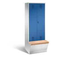 C+P Garderobenschrank Evolo mit Sitzfläche H2090xB810xT815mm Korpus: Lichtgrau Türen: Enzianblau Abteile: 2 Abteilbreite: 400mm