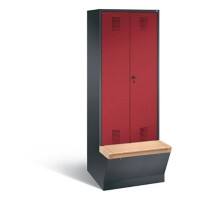 C+P Garderobenschrank Evolo mit Sitzfläche H2090xB810xT815mm Korpus: Schwarzgrau Türen: Rubinrot Abteile: 2 Abteilbreite: 400mm