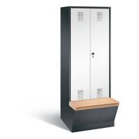 C+P Garderobenschrank Evolo mit Sitzfläche H2090xB810xT815mm Korpus: Schwarzgrau Türen: Verkehrsweiß Abteile: 2 Abteilbreite: 400mm