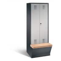 C+P Garderobenschrank Evolo mit Sitzfläche H2090xB810xT815mm Korpus: Schwarzgrau Türen: Weißaluminium Abteile: 2 Abteilbreite: 400mm