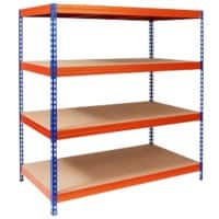 office marshal Weitspannregal 4 Fachböden Stahl 1.500 x 600 x 2.000 mm Blau, Orange