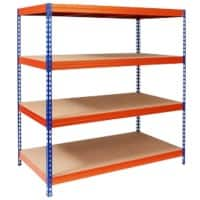 Office Marshal Weitspannregal 4 Böden Blau Orange 2000 x 1500 x 600 mm