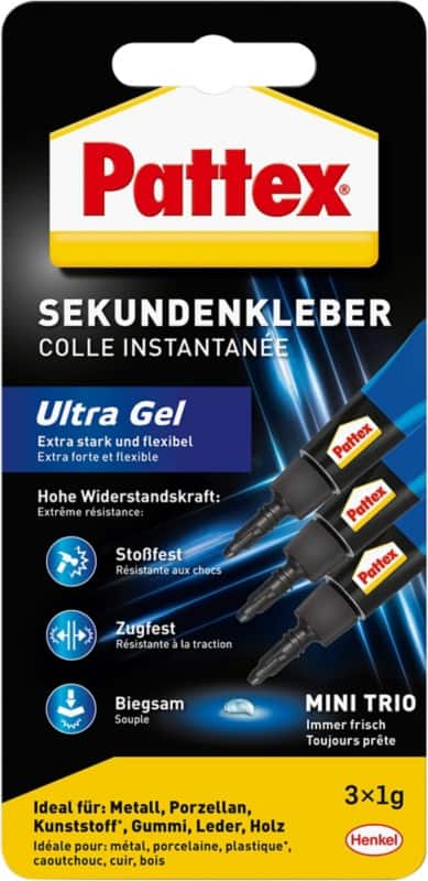Pattex Ultra Gel Alleskleber Permanent Gel Transparent Flüssig 3 Stück à 1 g