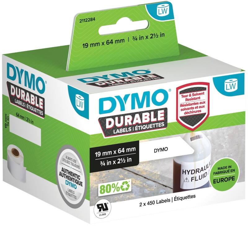 DYMO LW 2112284 Etiketten Selbsthaftend Schwarz auf Weiß 19 mm (B) x 64 mm (L) 900 Etiketten
