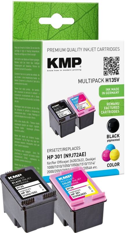 KMP Kompatibel HP 301 Tintenpatrone N9J72AE Schwarz, Cyan, Magenta, Gelb Multipack 2 Stück
