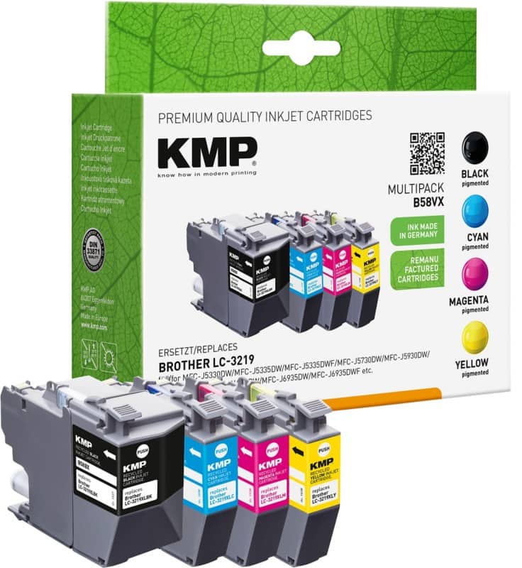 KMP Kompatibel Brother LC-3219VALDR Tintenpatrone Schwarz, Cyan, Magenta, Gelb Multipack 4 Stück
