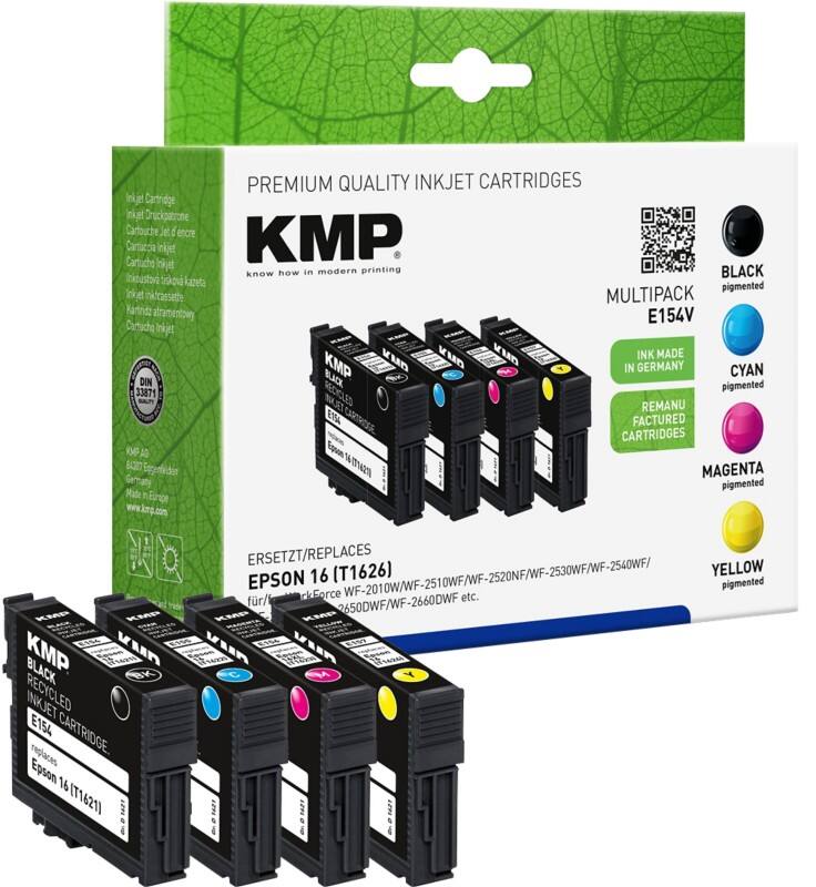 KMP Kompatibel Epson 16 Tintenpatrone C13T16264012 Schwarz, Cyan, Magenta, Gelb Multipack 4 Stück