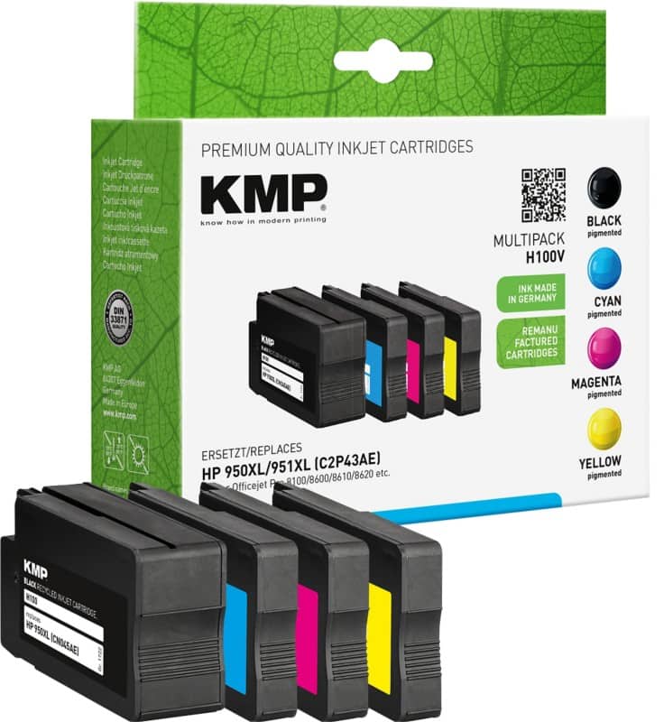 KMP Kompatibel HP 950XL / 951XL Tintenpatrone C2P43AE Schwarz, Cyan, Magenta, Gelb Multipack 4 Stück