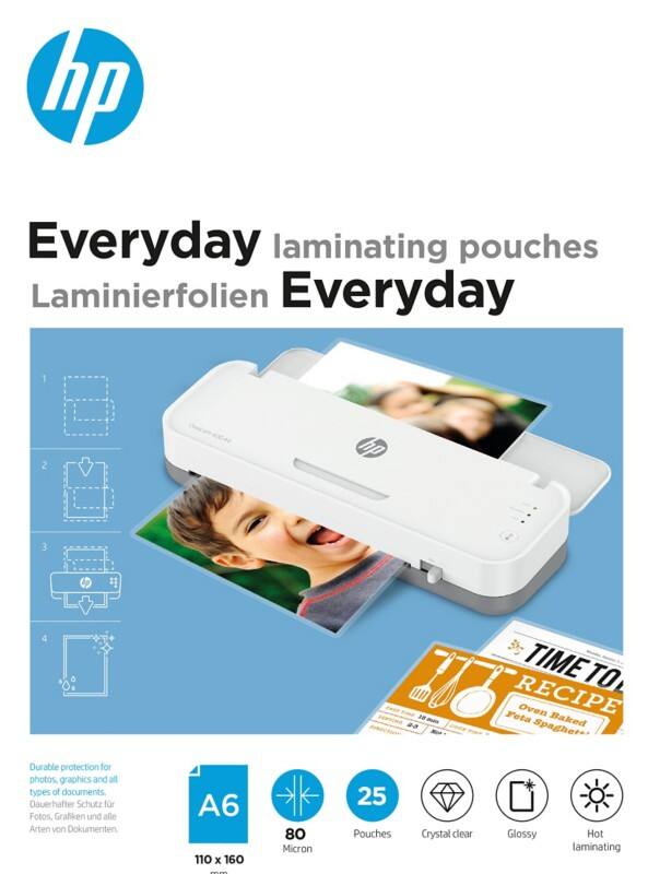 HP Everyday Laminierfolien A6 Glänzend 80 Mikron (2 x 80) Transparent 25 Stück