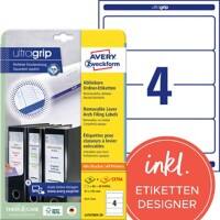 AVERY Zweckform L4761REV-20 Ablösbare Ordneretiketten DIN A4 Weiß 61 x 192 mm 30 Blatt à 4 Etiketten