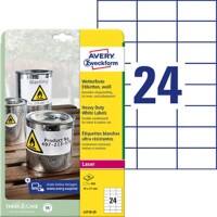 AVERY Zweckform L4718-20 Wetterfeste Etiketten DIN A4 Weiß 70 x 37 mm 20 Blatt à 24 Etiketten