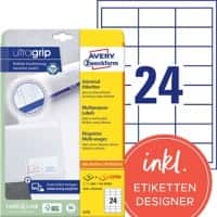 AVERY Zweckform Abziehhilfe QuickPEEL,ultragrip Universaletiketten 6172 Selbsthaftend DIN A4 Weiß 6,46 x 3,38 cm 30 Blatt à 24 Etiketten