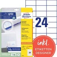 AVERY Zweckform ultragrip Universaletiketten 6173 Selbsthaftend DIN A4 Weiß 7 x 3,7 cm 30 Blatt à 24 Etiketten