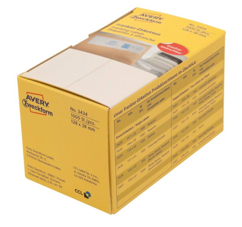 AVERY Zweckform 3434 Etiketten Weiß 128 x 38 mm 1000 Stück