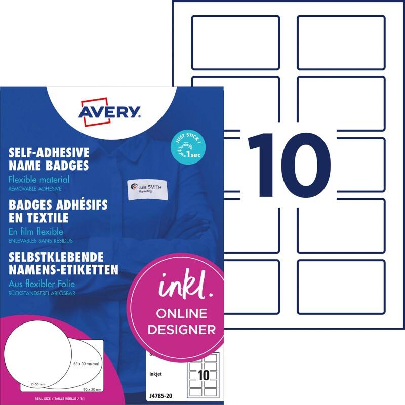 Avery Zweckform J4785-20, Namens-Etiketten, 80 x 50 mm, Weiß