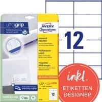 AVERY Zweckform ultragrip Universaletiketten 6175 Selbsthaftend DIN A4 Weiß 10,5 x 4,8 cm 30 Blatt à 12 Etiketten