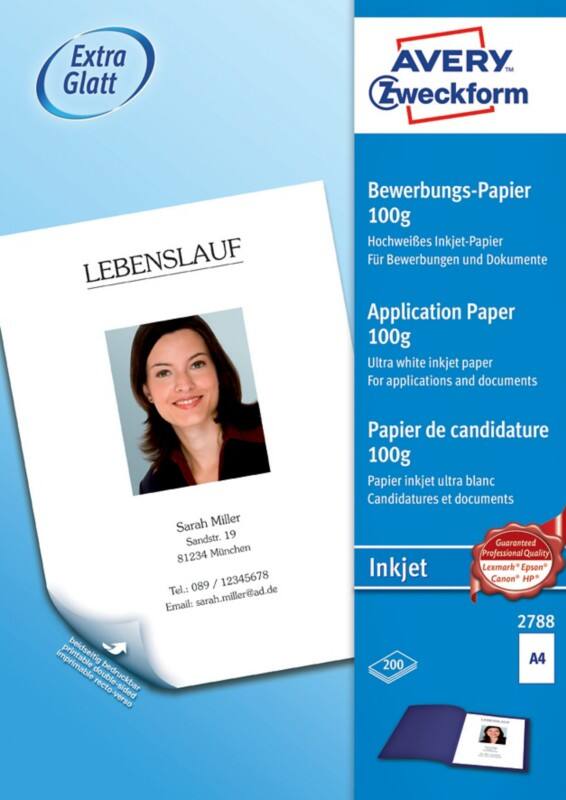 AVERY Zweckform Inkjet Druckerpapier Satin DIN A4 100 g/m² Weiß 200 Blatt