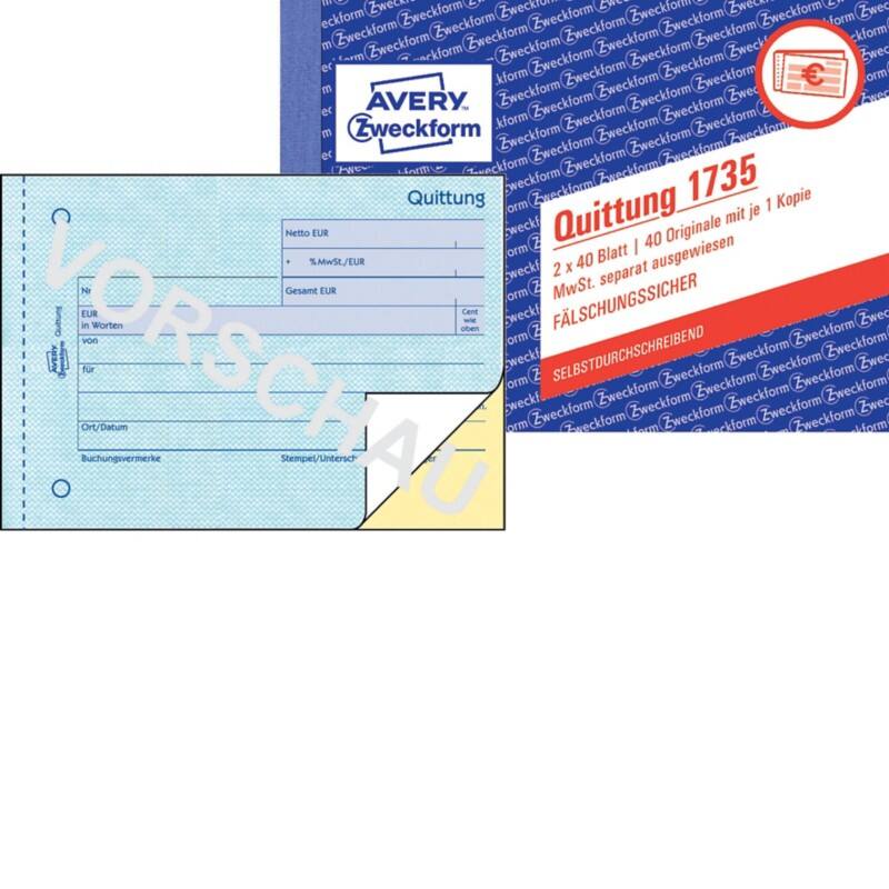 AVERY Zweckform Quittungsformulare 1735-5 DIN A6 quer 5 Stück