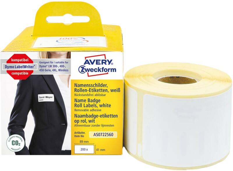 AVERY Zweckform Namensschilder AS0722560 AS0722560 haftend 41 x 89 mm 200 Etiketten