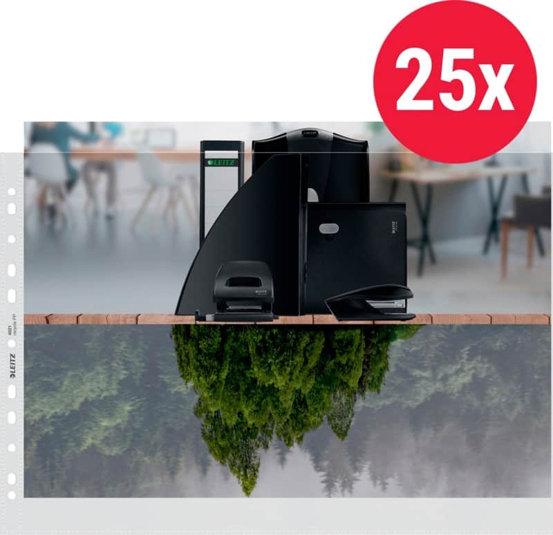 Leitz Prospekthüllen 90% Recycelt DIN A3 quer Genarbt Transparent 100 Mikron PP (Polypropylen) Öffnung oben 11 Löcher 25 Stück