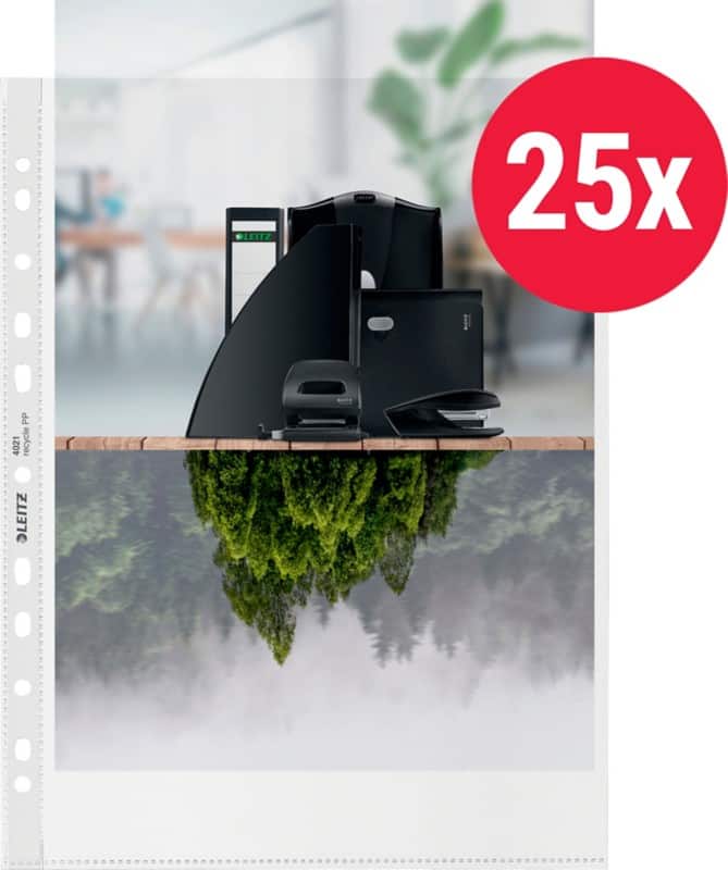 Leitz Prospekthüllen 90% Recycelt DIN A4 maxi Genarbt Transparent 100 Mikron PP (Polypropylen) Öffnung oben 11 Löcher 25 Stück