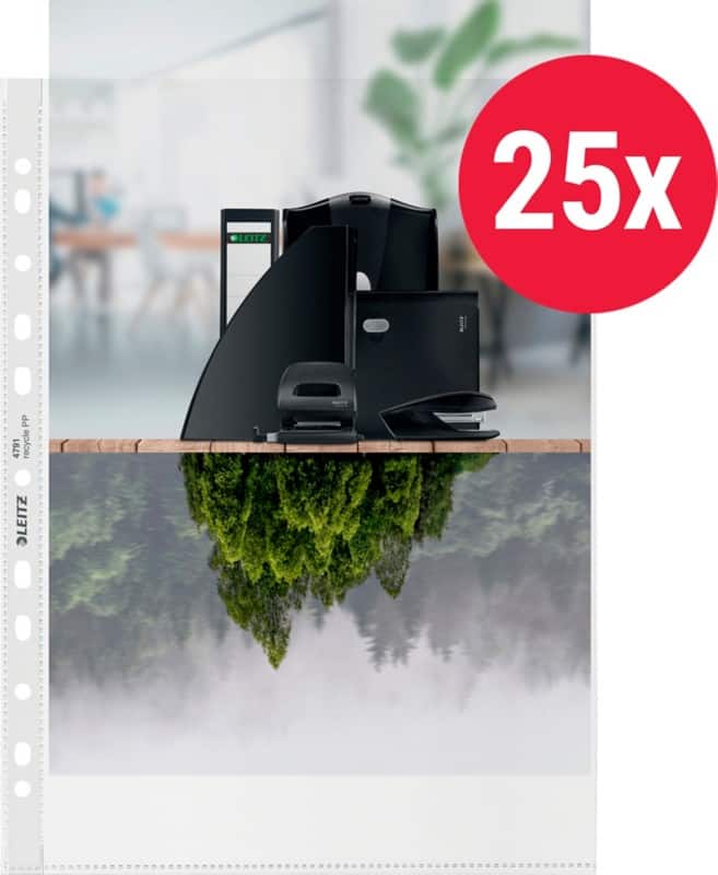 Leitz Prospekthüllen 90% Recycelt DIN A4 Genarbt Transparent 100 Mikron PP (Polypropylen) Öffnung oben 11 Löcher 25 Stück