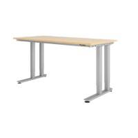 Hammerbacher Elektrisch Höhenverstellbar Schreibtisch Rechteckig Ahorn Spanplatte Silber C-Fuß 180 x 80 cm